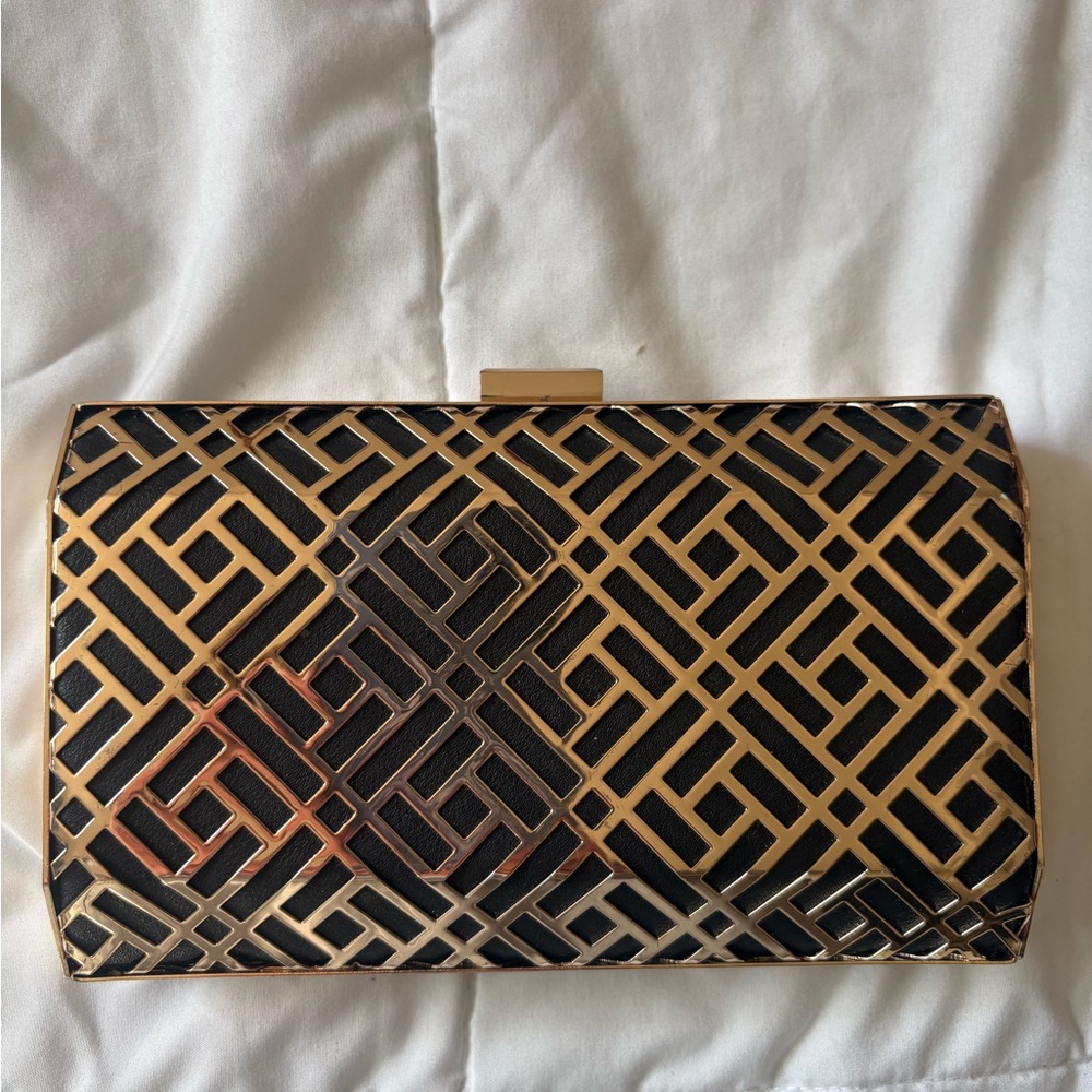 Madison West Black and Gold Geometric Clutch
